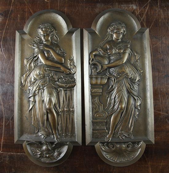 A pair of late 19th century bronze plaques, 15in.